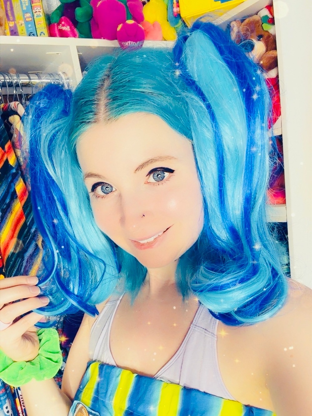 Blue Synthetic Pigtail clip ins for Women - Bright Blue Fashion Hair